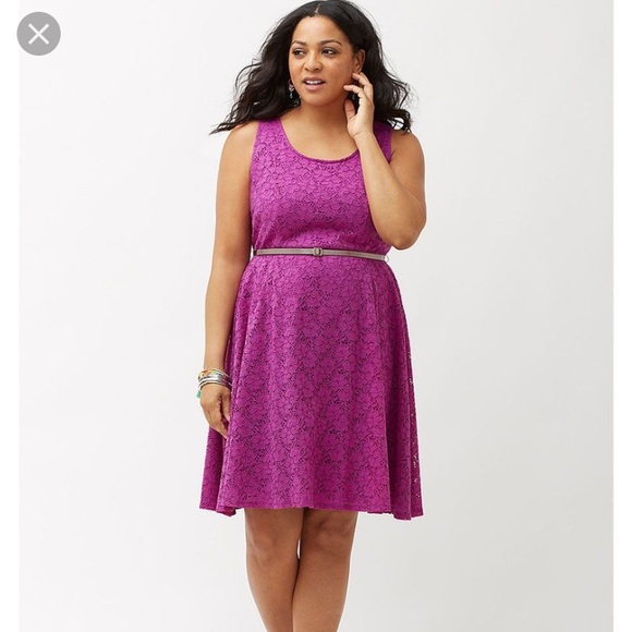 Lane Bryant Dresses & Skirts - Lane Bryant plus size purple lace dress with belt